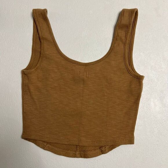 Aerie Brown Ribbed Tank Top Corset Style Cropped Sleeveless Size Small - Picture 2 of 5